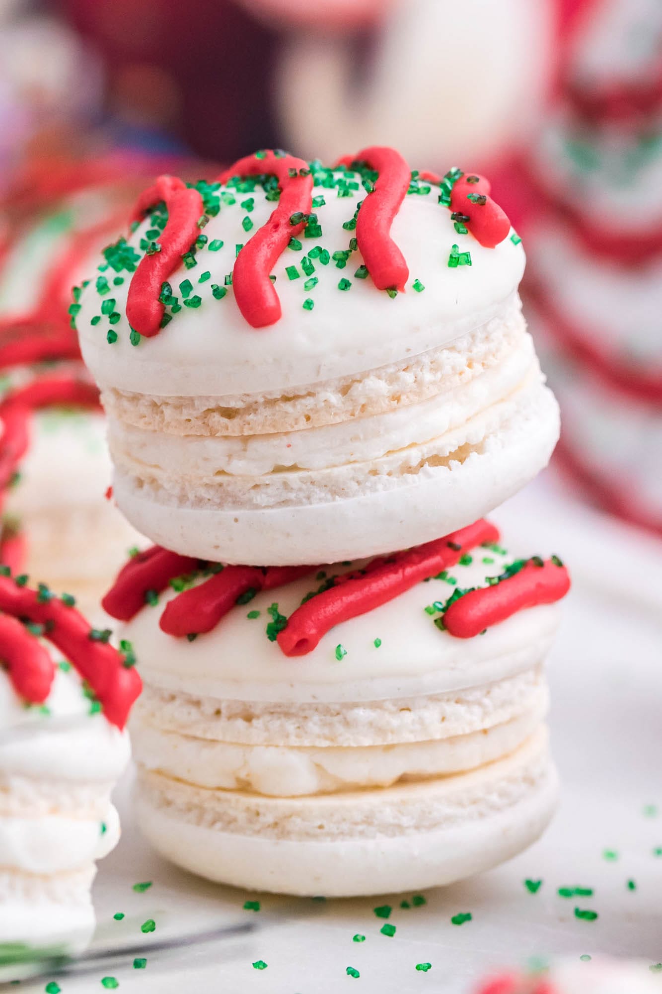 Holiday macarons with festive decorations